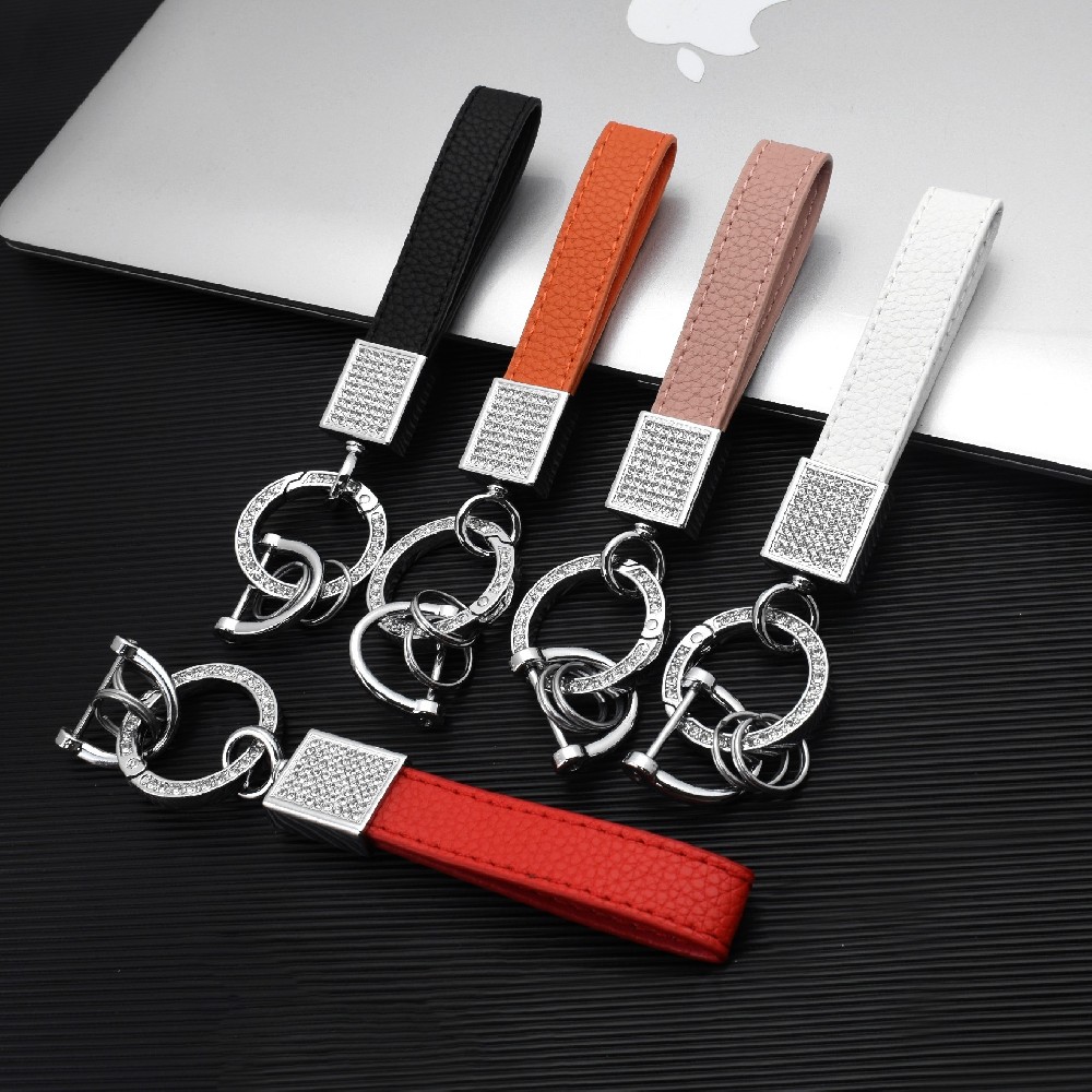 Wholesale fashion luxury split metal leather car key chain key ring holder