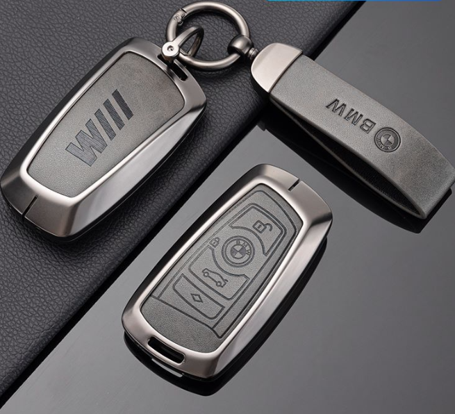 BMW full protect metal leather car remote key insurance replacement cover case shell