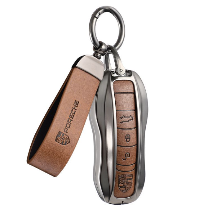 Best quality metal leather car remote key fob case replacement for Porsche Taycan Panamera Cayenne 9