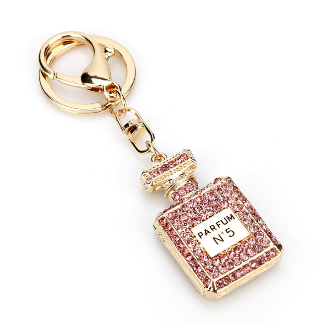 Fancy luxury diamond metal perfume bottle shape keychain handbag charm