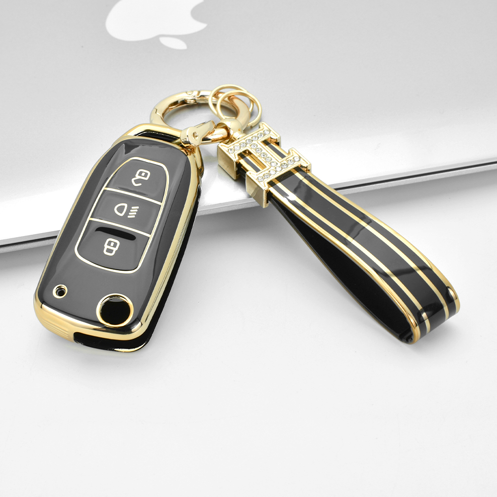 Golden rim waterproof soft TPU TATA NEXON Magic Indigo car remote key fob cover case