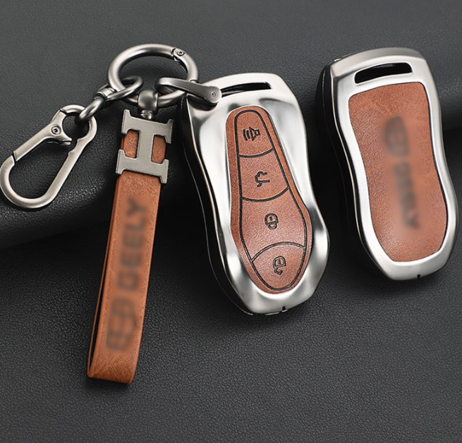 Zinc alloy leather car remote control key case fob cover for Geely Boyue Xingyue