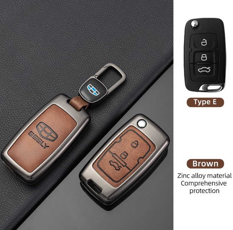 Metal Leather Zinc Alloy Geely Vision Gleagle Emgrand Car Remote Control Key case Cover Protector Sh