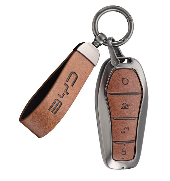 Wholesale zinc alloy leather car remote control key case cover fob shell for BYD Otto 3 Sealion 57