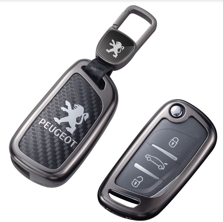 Wholesale carbon fiber metal zinc alloy car fob cover case shell protector for Peugeot
