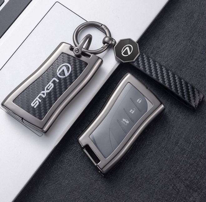 Lexus RX IS ES 300 carbon fiber metal zinc alloy leather car remote key fob cover case protector she