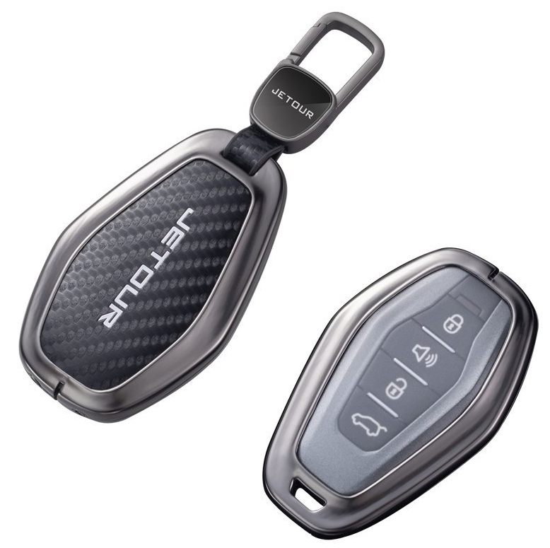 Wholesale Jetour carbon fiber metal car smart key case cover fob shell with keychain
