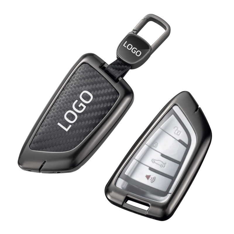 Custom made zinc alloy carbon fiber leather car remote key case fob cover shell for BMW