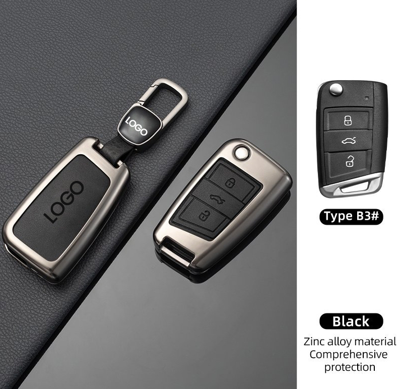 VW Skoda metal pu leather car key case cover protector