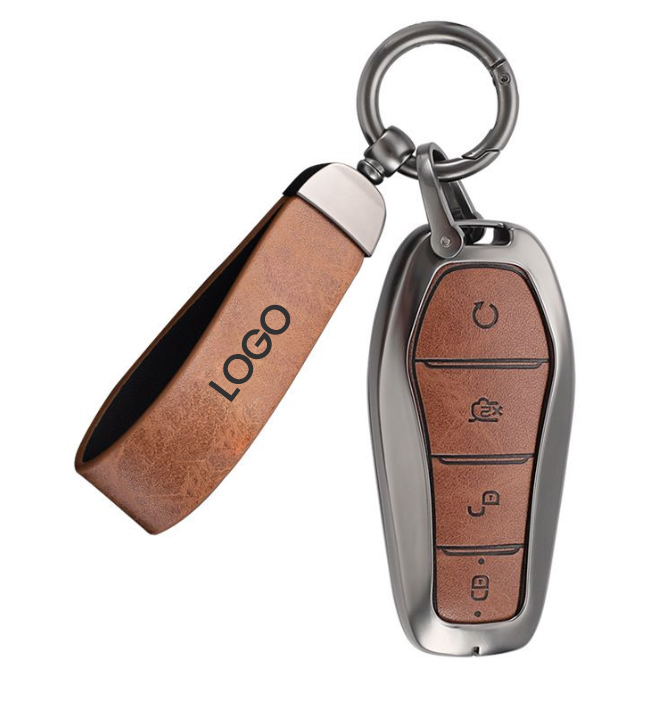 Wholesale zinc alloy leather car remote control key case cover fob shell for BYD Otto 3 Sealion 57
