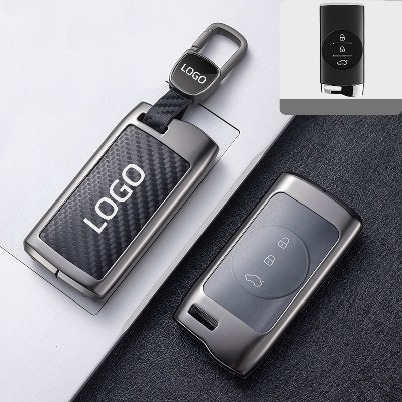 Custom made carbon fiber leather zinc alloy metal car remote key case cover fob shell for Chery