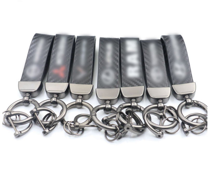 Wholesale simple design classic carbon fiber metal car logo brand key chain accessories