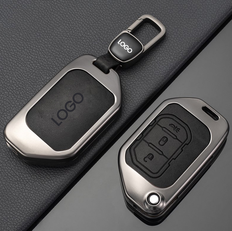 Stylish Zinc Alloy Metal Leather for jeep Compass Car Remote Key case Cover Fob Protector 2 3 Button