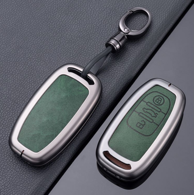 Car key fob case replacement protector zinc alloy leather for Audi