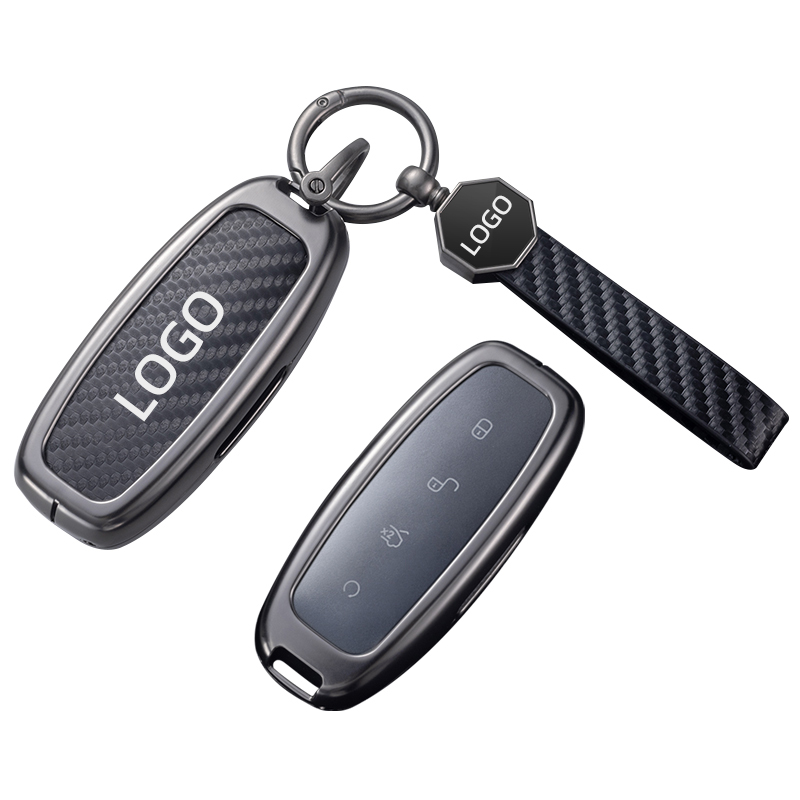 BYD Denza D9 aluminum zinc alloy leather car key remote fob cover case shell with keychain
