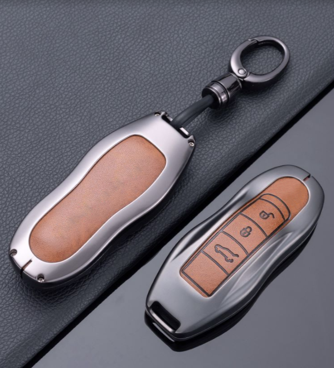 Best quality metal leather car remote key fob case replacement for Porsche Taycan Panamera Cayenne 9