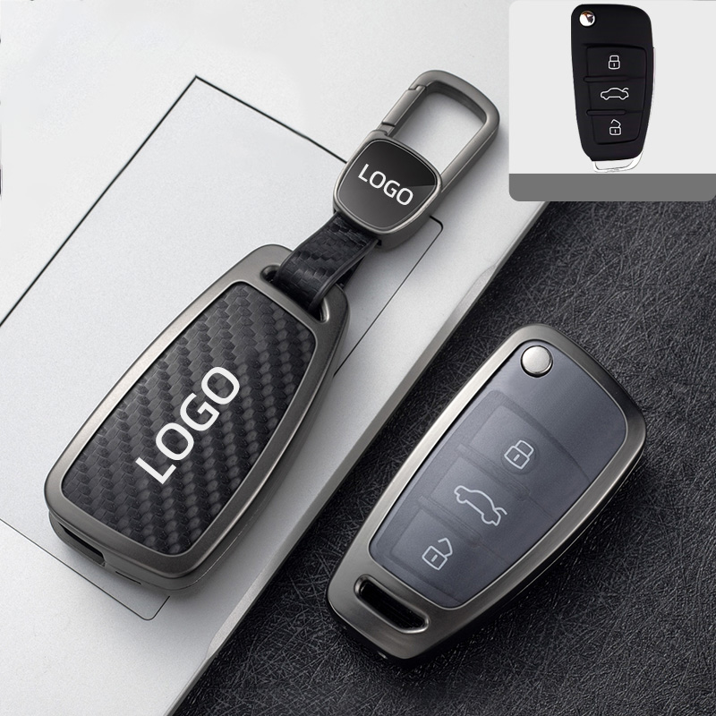 zinc alloy pu leather car remote key insurance fob cover case for Audi