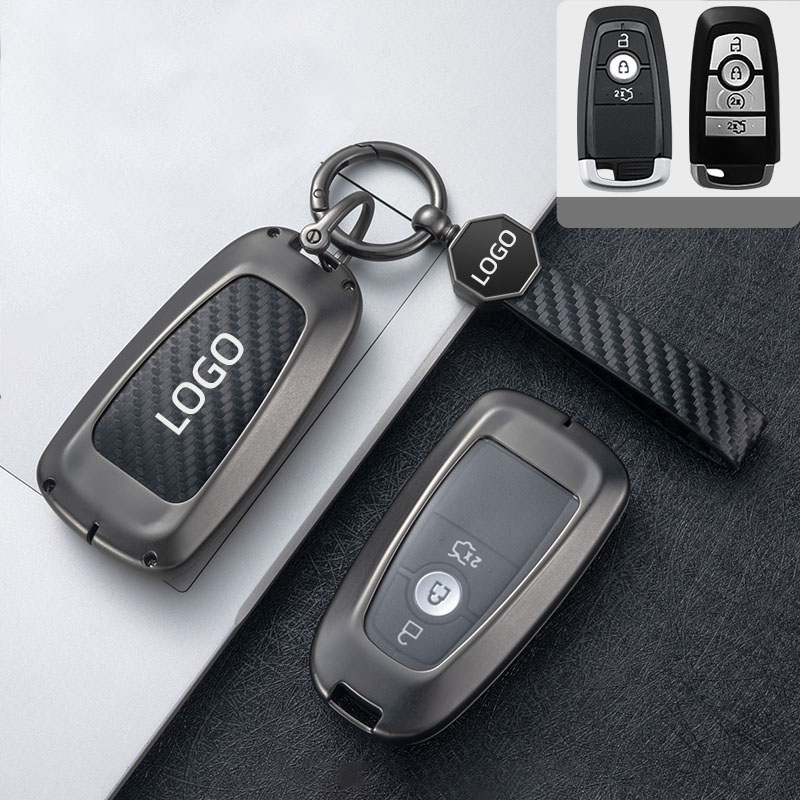 DM Custom Logo Design For Ford Fashion Key Case Zinc Alloy Leather Car Key Cover Cowhide Leather