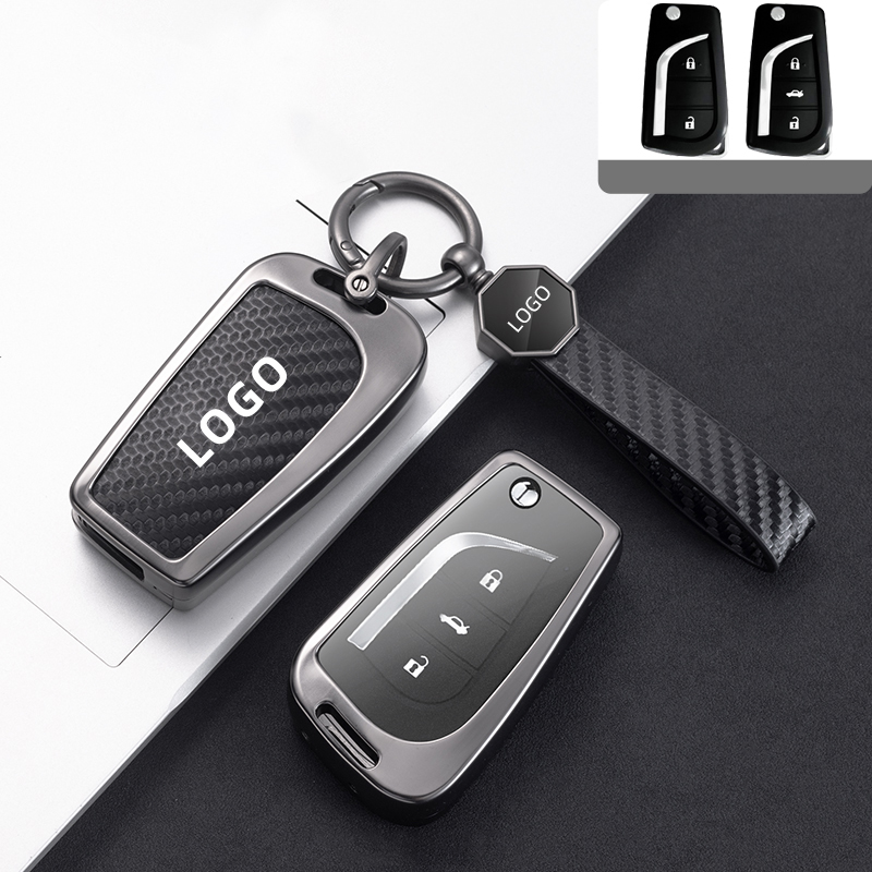 DM Zinc Alloy carbon fiber Leather Car Key Case Cover For Volkswagen Keychain Protective Holder Keyl