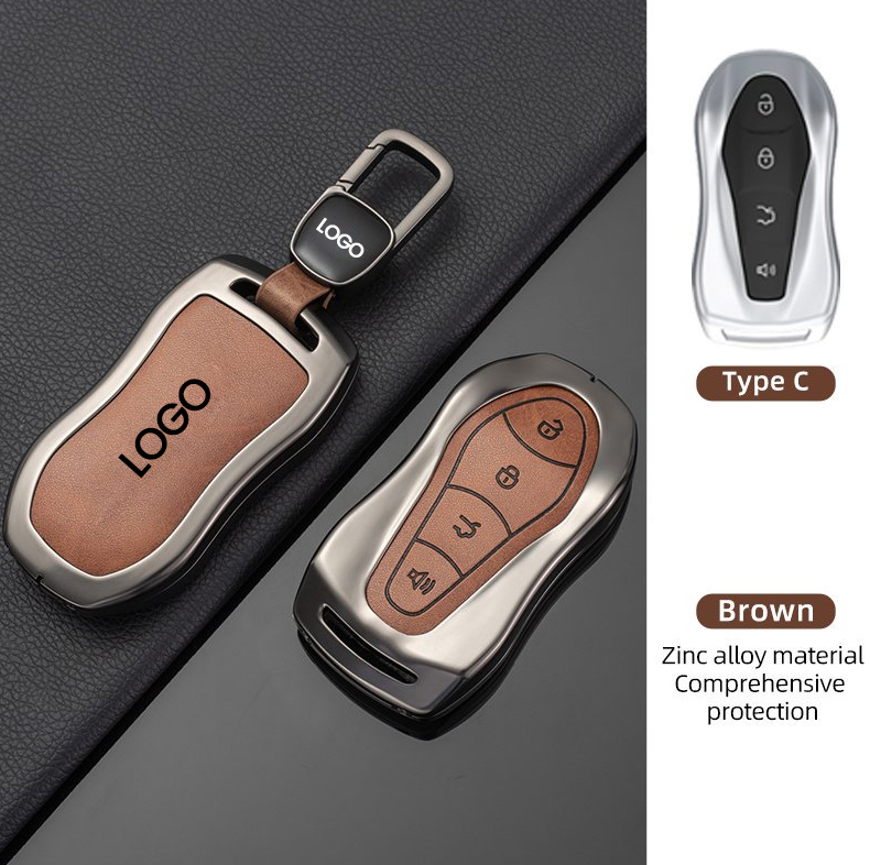 Zinc alloy leather car remote control key case fob cover for Geely Boyue Xingyue