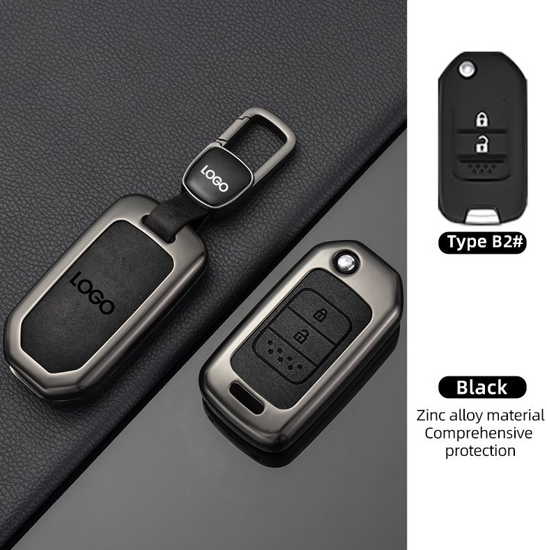 Zinc alloy leather honda accord crv civic key fob cover case replacement for car key
