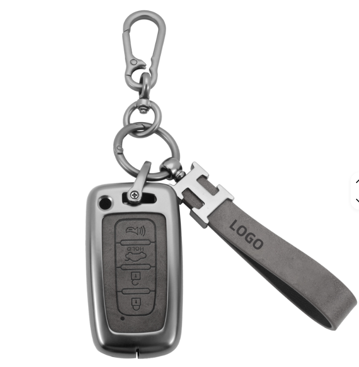 Logo printed zinc alloy leather car key cover holder shell protection for hyundai elantra
