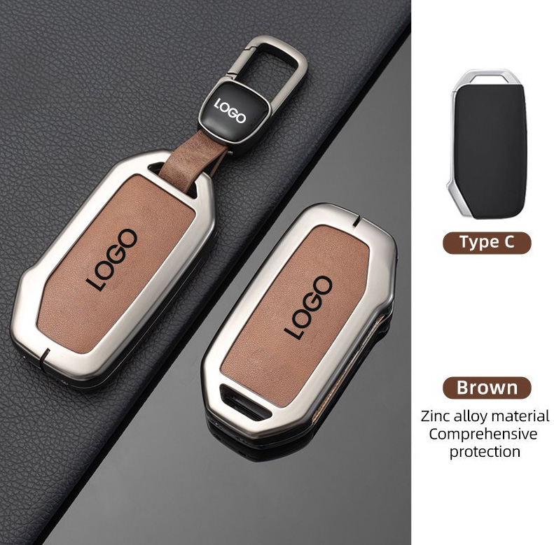 Durable waterproof zinc alloy leather car key insurance fob cover case for kia new K3