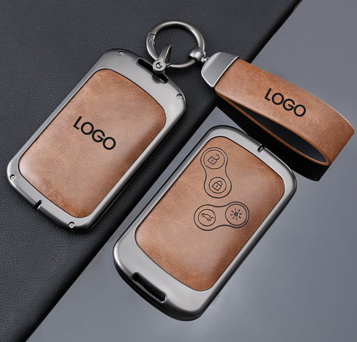 Metal Zinc Alloy Leather Car Key Card Sleeve case Hold Pouch for renault Fluence