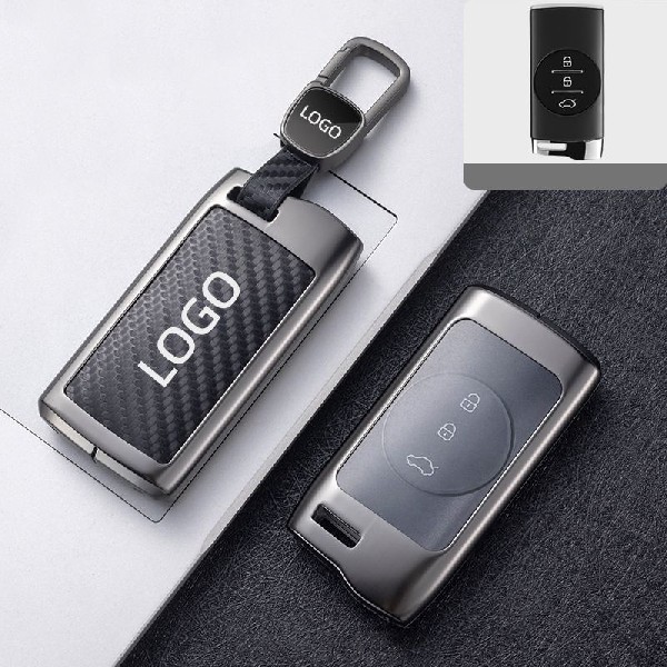 Custom made carbon fiber leather zinc alloy metal car remote key case cover fob shell for Chery