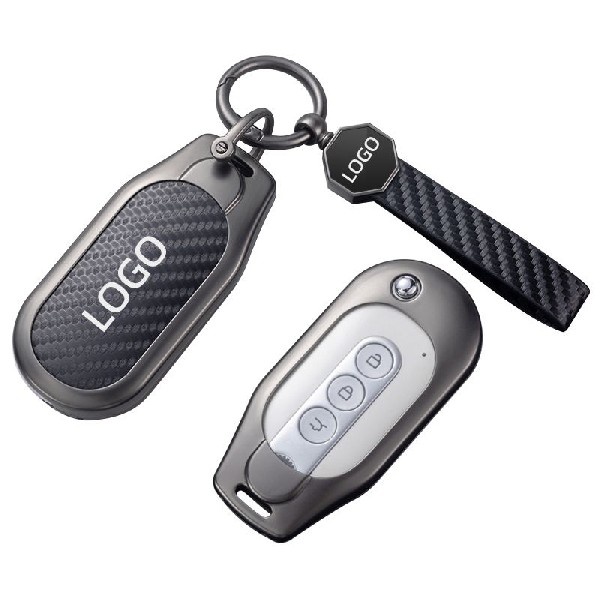 Customize logo zinc alloy carbon fiber leather car key fob cover case shell protector for Wuling