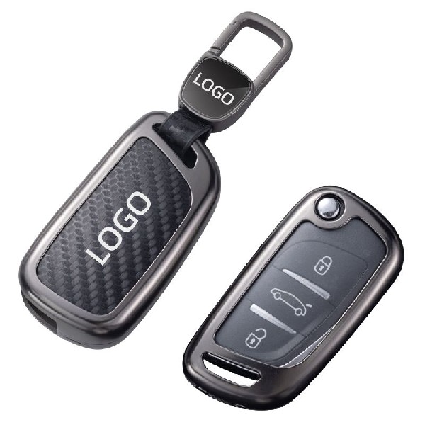 Wholesale carbon fiber metal zinc alloy car fob cover case shell protector for Peugeot